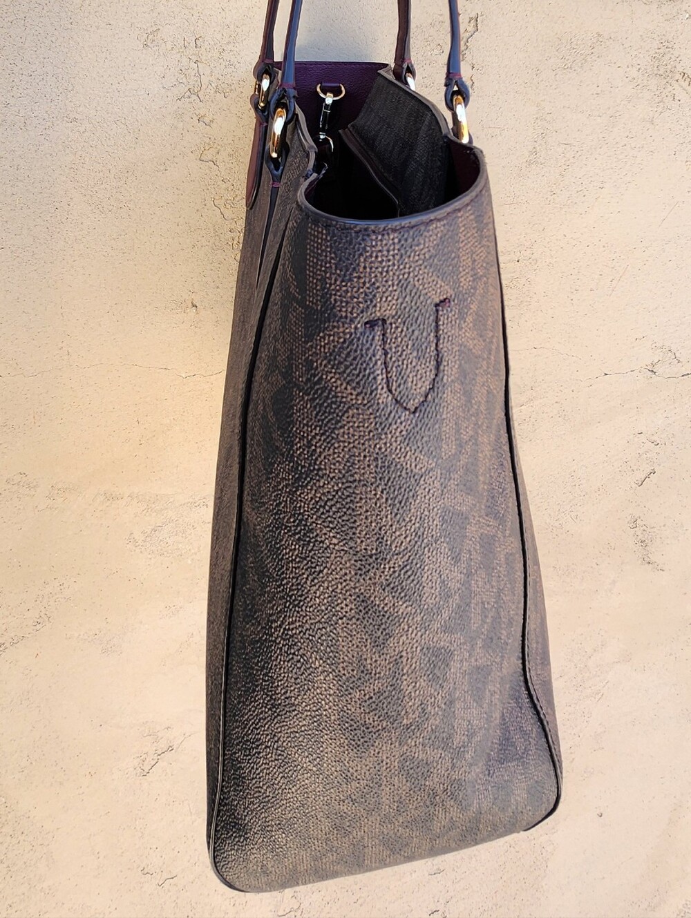 Michael Kors Brown Signature MK Logo Tote – Burgundy Leather - Picture 6 of 12